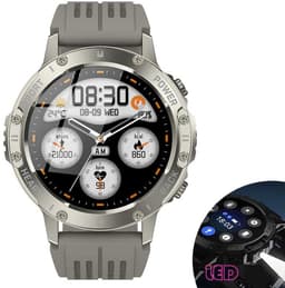 Knobbout 1.46”(3.7cm) Sportieve Smartwatch met LED Zaklamp – Bluetooth Bellen – HD Touchscreen (360×360) – 100+ Sportmodi – Hartslag, Bloeddruk & SpO₂ – IP68 Waterdicht – Muziekbediening – Android & iOS - Grijs — thumbnail 1