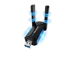 Wifi 7 Adapter USB BE6500 van MMOBIEL – Tri-Band (6/5/2.4GHz) 6452 Mbps Draadloze Wifi-Stick met USB 3.0 & Externe Antenne, WPA3, 4K-QAM, Plug & Play - Voor Windows 11/10/Mac/Linux Desktop PC & Laptop