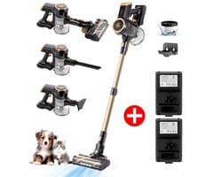 AG4200 Steelstofzuiger Draadloos – 2 Accu’s – 90 Min Stofzuigen – Krachtige Stofzuiger Zonder Zak – Geschikt voor Dierenharen – 2-in-1 Kruimeldief – Compact & Lichtgewicht – Platinum Gold