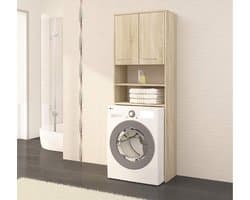bovenbouwkast, badkamerkast, commode, wasmachine bovenkast, 64 x 180 x 30 cm (b x h x d), gewicht 30 kg, ombouwkast met 2 deuren en 2 open opbergvakken
