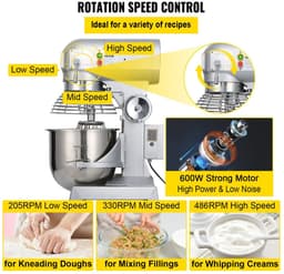 Industriële Keukenmixer - Commerciële Standmixer - 15 Qt Roestvrijstalen Mengkom - 600W Krachtige Motor - 3 Instelbare Snelheden - Spiraaldeeghaak - Platte Klopper - Draadzweep - Veiligheidsschild - Bakkerij - Horeca — thumbnail 3