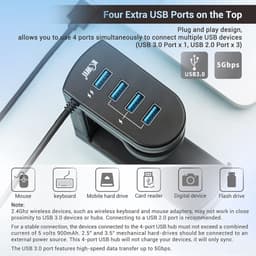 Universele Koptelefoonhouder met USB Hub en Kabelclip - 360° Draaibaar Bureau Organizer — thumbnail 2