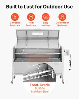 VEVOR Rotisserie Grill 38W Speenvarken Grill Lam Grill Houtskool Grill (1168,4 mm Grilllengte) met 60 Kg Draagvermogen & Wielen & 4-Voudige Hoogteverstelling & Deksel, Roestvrijstalen Elektrische Grillset Voor Kamperen — thumbnail 4