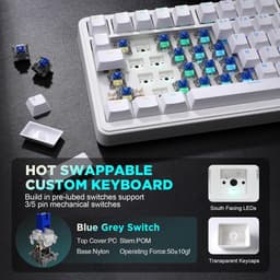 YUNZII B75 Wired - Mechanisch Gaming Toetsenbord - RGB Verlichting - 75% Layout - Hot-Swappable - Cherry Profile - PBT Keycaps - Gasket Mount - Bedraad - Wit — thumbnail 2