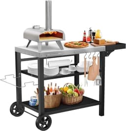 Grill Tafel - Buitenkeuken Trolley - Pizza Oven - Drie Plank Opslag - Verrijdbaar Ontwerp — thumbnail 1