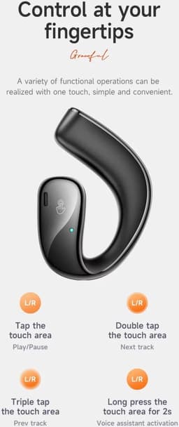 HOCO Draadloze Oordopjes Bluetooth 5.3 Oorhaak 12 Uur Batterij Zwart — thumbnail 4