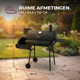 Lugia Houtskool BBQ met - Barbecue Smoker – 136 cm – Grote Grill 66x41 cm - Warmhoudrek – Zijtafel met Flessenopener – Zwart — thumbnail 4