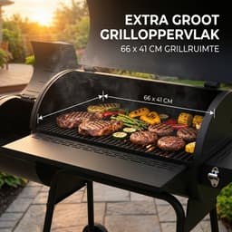 Lugia Houtskool BBQ met - Barbecue Smoker – 136 cm – Grote Grill 66x41 cm - Warmhoudrek – Zijtafel met Flessenopener – Zwart — thumbnail 5
