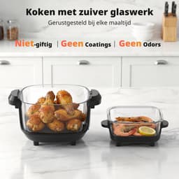 AIRMSEN Airfryer - Heteluchtfriteuse - Volledig zichtbaar venster - 1500W - Met 2 glazen frituurmanden (4,5L & 1,2L) - PFAS-vrij - 4 kookprogramma's - Eenvoudig te reinigen - Zwart — thumbnail 9