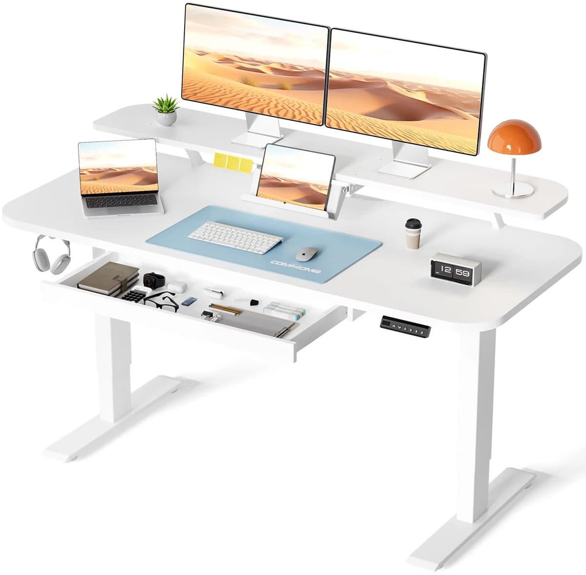 NordHaus Staand Bureau Elektrisch Verstelbaar - Zit-Sta Bureau met 3 Geheugenstanden - Lade en 120x60 cm Werkblad — afbeelding 1