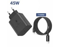 45W Super Snel Lader Adapter + 1 Meter 60W gevlochten Extra Stevige USB C Kabel Naar Compatible lightning Poort - Geschikt voor iPad en iPhone X/11/12/13/14 Oplader Set 1 Meter