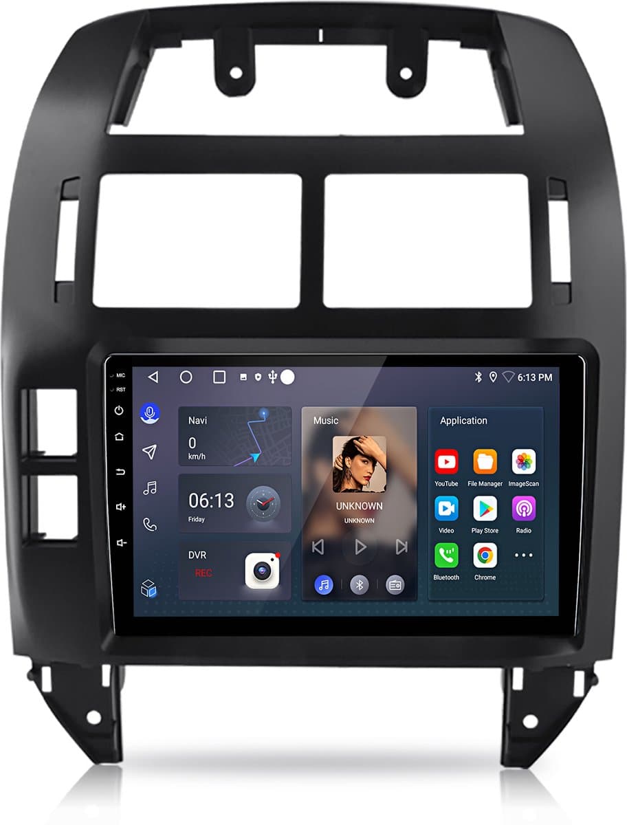 Junsun Autoradio Geschikt voor VW Polo 9N 2001-2009 - Android 15 - 9 Inch HD TouchScreen - Bluetooth - GPS-navigatiesysteem - Stuurwielbediening - Wifi - RDS - USB — afbeelding 1