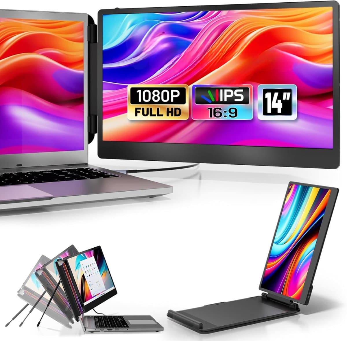 SAVI® Professionele Portable Monitor Pro 2024 - Full HD - 13” / 16,5” Tri-Screen - Laptop Scherm Uitbreider - Zwart - 36cm x 21cm x 4cm — afbeelding 1