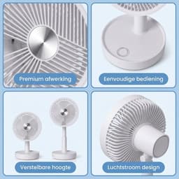 Lomera Tafelventilator Oplaadbaar USB - Draadloze Bureau Ventilator Oscillerend - Hoogte Verstelbaar - 3 Snelheden - Mini Ventilator Draagbaar Stil Compact - Wit - Kantoor Slaapkamer — thumbnail 3