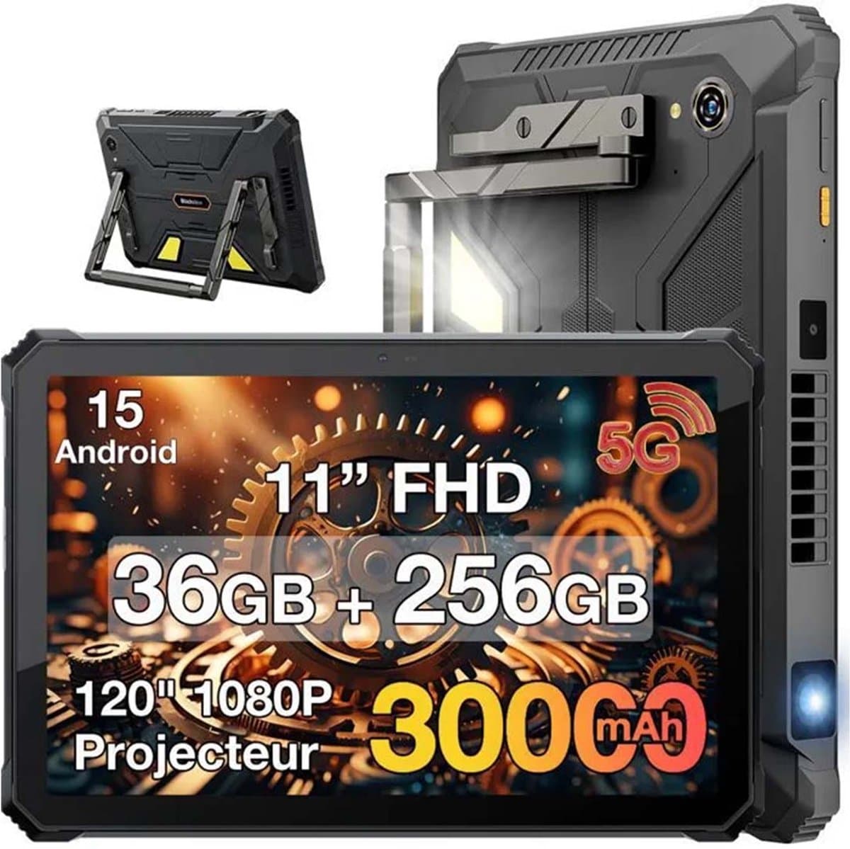 Blackview Active 12 Pro Rugged Tablet - 36 GB RAM 256 GB ROM - 11 inch - 30000 mAh 120W - IP68/IP69K Outdoor Tablet - 108 MP Camera - Android 15 - Dual SIM 5G - Wifi6 - Zwart — afbeelding 1
