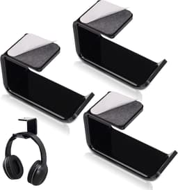 3 stuks headset-houder, tafel, hoofdtelefoonhouder, universele koptelefoonhouder, wandhouder, hoofdtelefoonhouder met sterk plakband voor apparaten, bureau (zwart) — thumbnail 1