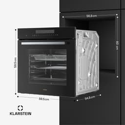 Klarstein Airjet inbouwoven - 72 liter elektrische oven met Airfryer-modus, 13 kookfuncties, touchbediening, geëmailleerde binnenkant, A++ energieklasse, driedubbele beglazing, geïntegreerde enkele oven, zwart — thumbnail 11