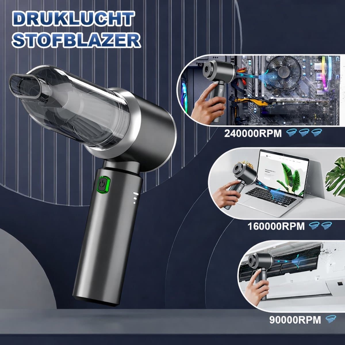 Thuys - Draadloze 2-in-1 Handstofzuiger & Stofblazer – 28.000 Pa – Accu – 3 Standen – Persluchtfunctie voor Auto, PC & Huis — afbeelding 1