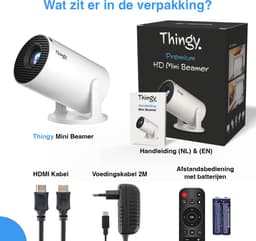 Thingy® Ultra Mini Beamer - 4K Ondersteuning - Projector - WiFi 6 & Bluetooth 5.4 - Beamer - Inclusief Hdmi Kabel, Extra Lange Voedingskabel & Batterijen - Geschikt voor IOS en Android - USB-C - Home Cinema — thumbnail 5