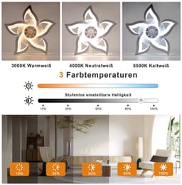 Glitzerlife - Plafond ventilator met verlichting Plafondlamp - Dimbare LED Stille plafondventilator - Afstandsbediening 6 Snelheden Timer Nachtmodus - Modern Acryl ABS - Ø62cm - Wit — thumbnail 5
