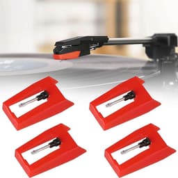 4 stuks - Naald - Platenspeler reservenaald - Premium Platenspeler Naald - universele draaitafelpinnen - Geschikt voor vinylplatenspelers, fonografen - Rood — thumbnail 1