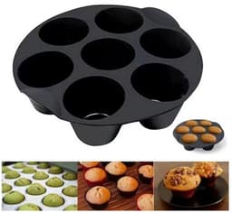 Siliconen Bakvorm - 7 Cups Non-stick Bakvormpjes - 20Cm+17.5Cm - Herbruikbaar, Bpa-Vrij - Bakaccessoire - Airfryer Siliconen Cupcake Bakvorm - Siliconen Muffin Bakvormen - Geschikt Voor Het Bakken Van Cupcakes, Brownies, Chocolade - Zwart — thumbnail 3