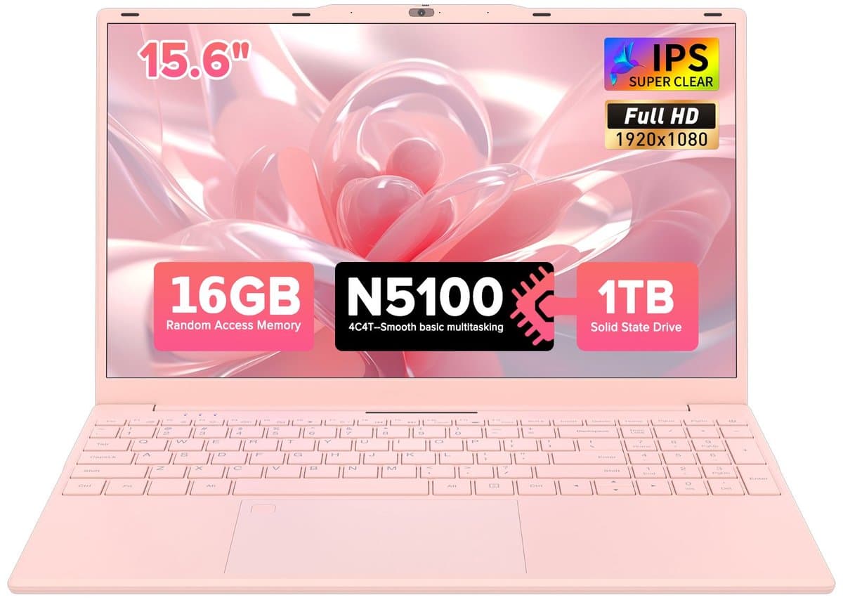 Laptop 15,6 inch, 16 GB DDR4, 1 TB SSD, Intel N5100 (tot 2,80 GHz), notebook met vingerafdruksensor, verlicht toetsenbord, dubbele luidsprekers, HDMI, laptop voor studenten en kantoor — afbeelding 1