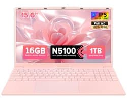 Laptop 15,6 inch, 16 GB DDR4, 1 TB SSD, Intel N5100 (tot 2,80 GHz), notebook met vingerafdruksensor, verlicht toetsenbord, dubbele luidsprekers, HDMI, laptop voor studenten en kantoor
