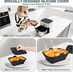 8.2 Inch Inklapbare Siliconen Air Fryer Liner Met Deksel - Airfryer Accessoires - Herbruikbaar - Voor 5.8 - 8 Qt - Zwart — thumbnail 3