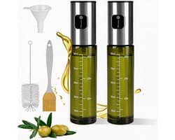 Namajunas - Oliesproeier 100ml voor de keuken - Olijfolie Sprayer 100ml - 2 stuks - UV beschermglas - Airfryer Accessoires - Keukengerei - Voor BBQ, Bakken & Koken, salades, bakken - Trechter & Schoonmaakborstel