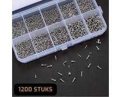 LUKARDIE® Micro Schroevenset - 1200-delig - Mini Zelftappende Schroeven - Assortiment voor Brillen, Horloges, Camera’s, Laptops & Elektronica - Kleine Ronde Kop Schroeven - Inclusief Opbergdoos