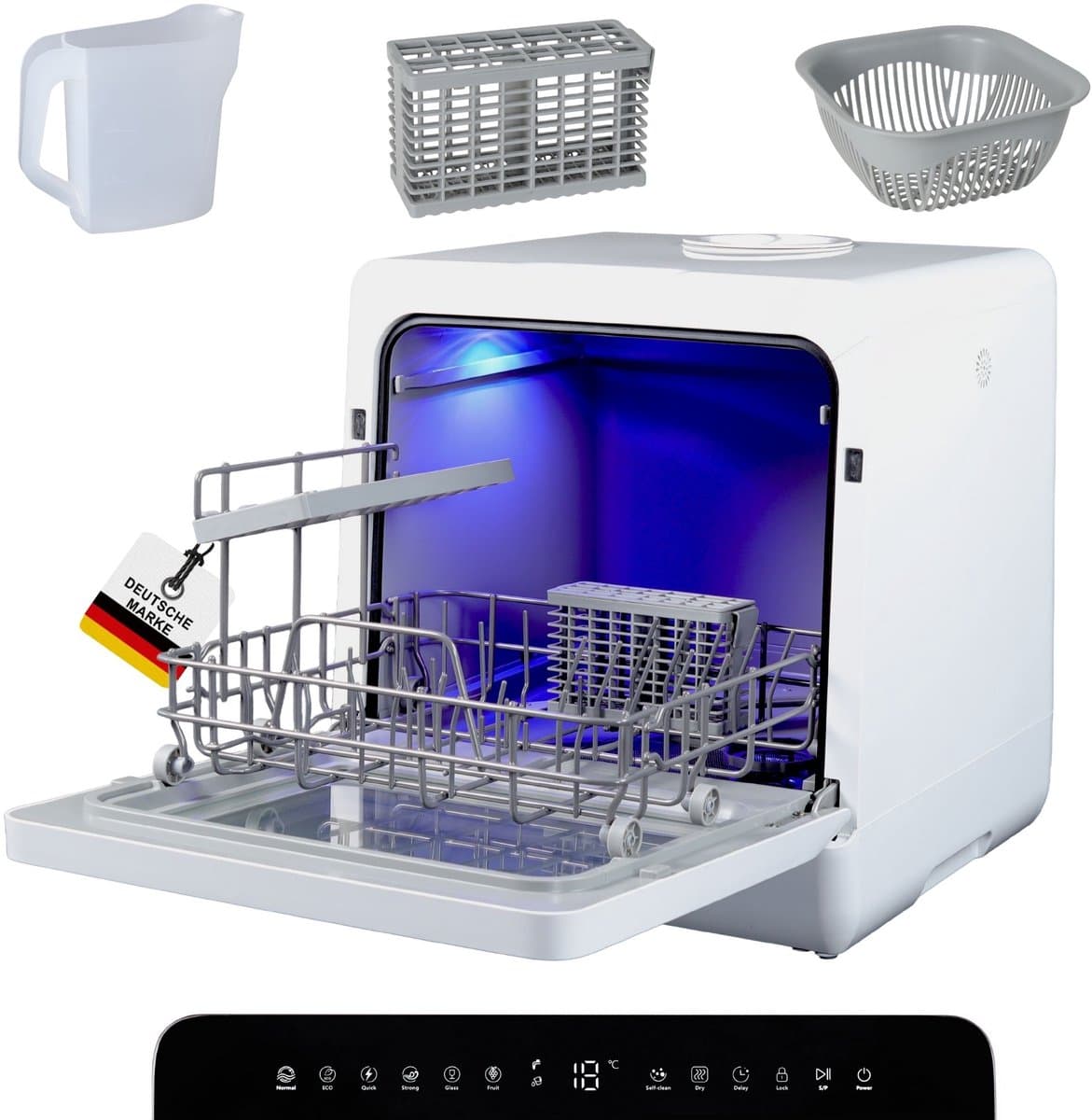 Sommertal SP9 Mini-vaatwasser | Tafelvaatwasser voor 1 tot 5 personen | borden tot 28 cm | 10+1 functies | Kleine compacte vaatwasser | vrijstaand, led, touch, 5 l waterreservoir & vaste aansluiting [energieklasse D] — afbeelding 1