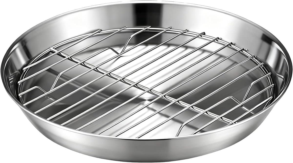 Bakplaat voor airfryer - Airfryer bakvorm - Airfryer accessoires - Bakplaat met rooster - Gemaakt van 304 roestvrij staal - 25 cm — afbeelding 1