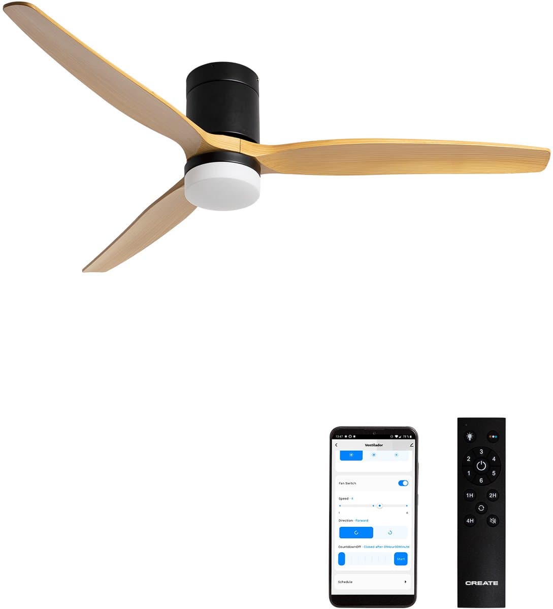 CREATE - Stille 40W plafondventilator met technische ABS bladen in verschillende maten - L - Met licht - WIFI - WIND CALM — afbeelding 1