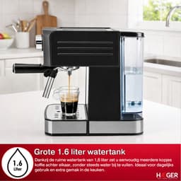 Haeger Super Espresso Pistonmachine - Espressomachine - 20 Bar - Koffiemachine Met Stoompijpje - Kopjesverwarmer - Coffee Machine - RVS - Zilver — thumbnail 3