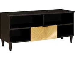 Tv-kast - Mediameubel Dressoir - Woonkamer Entertainment - Massief Mangohout - 100x33x46cm - Zwart Goud