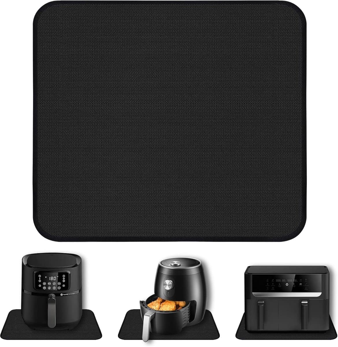 Hittebestendige matten - 45*38cm - Siliconen aanrechtbeschermer - Vuurvaste onderlegger - Hittebeschermingsmat - Dikke aanrechtbeschermer - Antislipglasvezel - Voor airfryer, koffiezetapparaat, broodrooster - Zwart — afbeelding 1