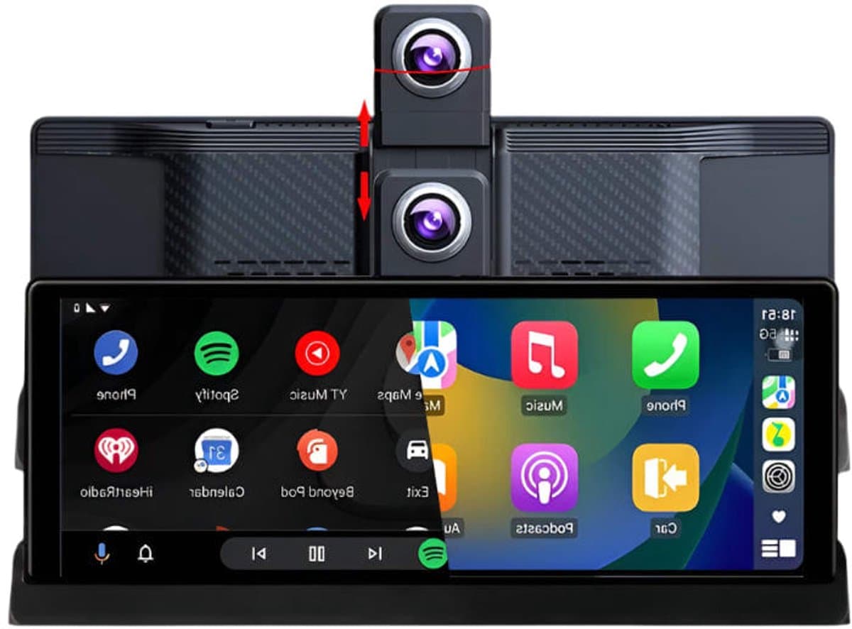 Dashcam voor Auto - 10.26” 4K Dashcam – CarPlay & Android Auto – 350° Rotatie – 6M AHD Achtercamera – Nachtzicht & Rijassistentie - Zwart — afbeelding 1