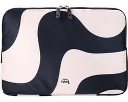 xoxo Wildhearts laptophoes geschikt voor 13 / 13.3 / 13.6 / 14 / 14.2 inch laptop sleeve - Ride With Me - laptoptas dames - krasbestendig - spatwaterdicht - inclusief extra opbergvak voor accessoires - golvenprint - beige met zwart
