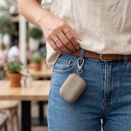 Luxe geribd hoesje voor oordopjes – Vertical Stripe design met sleutelhaak, geschikt voor AirPods Pro 2 (Grijs) — thumbnail 4