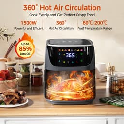 Jently air fryer - elektrische friteuse - anti-aanbakmand - familiegrootte - touch screen - 8 in 1 - 7 liter — thumbnail 5
