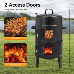 Barbecue Rookoven 3 in 1 - Roker - Grill - Braiser - Zwart - 3 Lagen — thumbnail 4