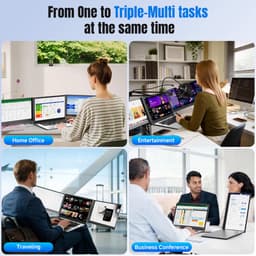 Siaviala P7 2026 nieuwe Laptop Schermverlenger, 15.6" ultralichte draagbare triplescherm voor laptops met 1080P FHD IPS-scherm, plug-and-play monitorverlenger met twee USB-C/HDMI-kabels voor Mac/Windows/Android, geschikt voor laptops van 13-17" — thumbnail 2