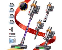 RAYOFI Steelstofzuiger - accu stofzuiger - Steelstofzuiger Draadloos 70000PA - LED-Display - draadloze stofzuiger - 3 Standen Zuigkracht -Steelstofzuigers - Anti-klit vloerborstel - 20-60 Min Werktijd - 1,8L - Goud