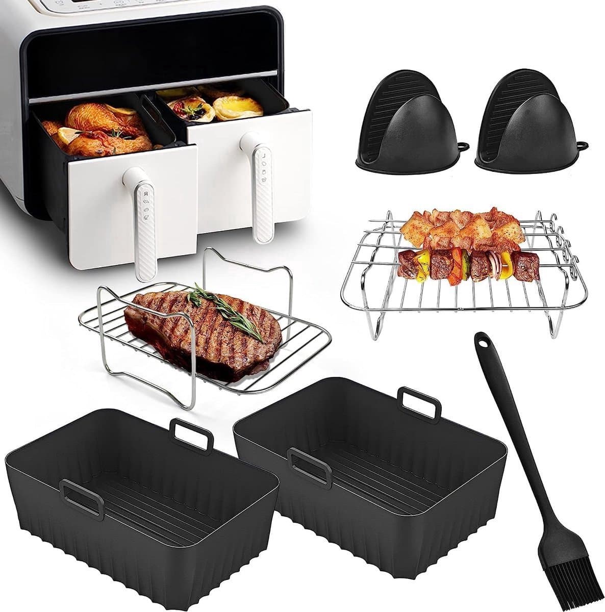 Accessoires voor hot air fryers - Airfryer-accessoires voor Ninja Foodi AF400EU, AF300EU (7,6L-9,5L) en andere dual zone airfryers - BPA-vrij - Accessoires voor Dual Zone hot air fryers - Airfryer siliconen bakje — afbeelding 1