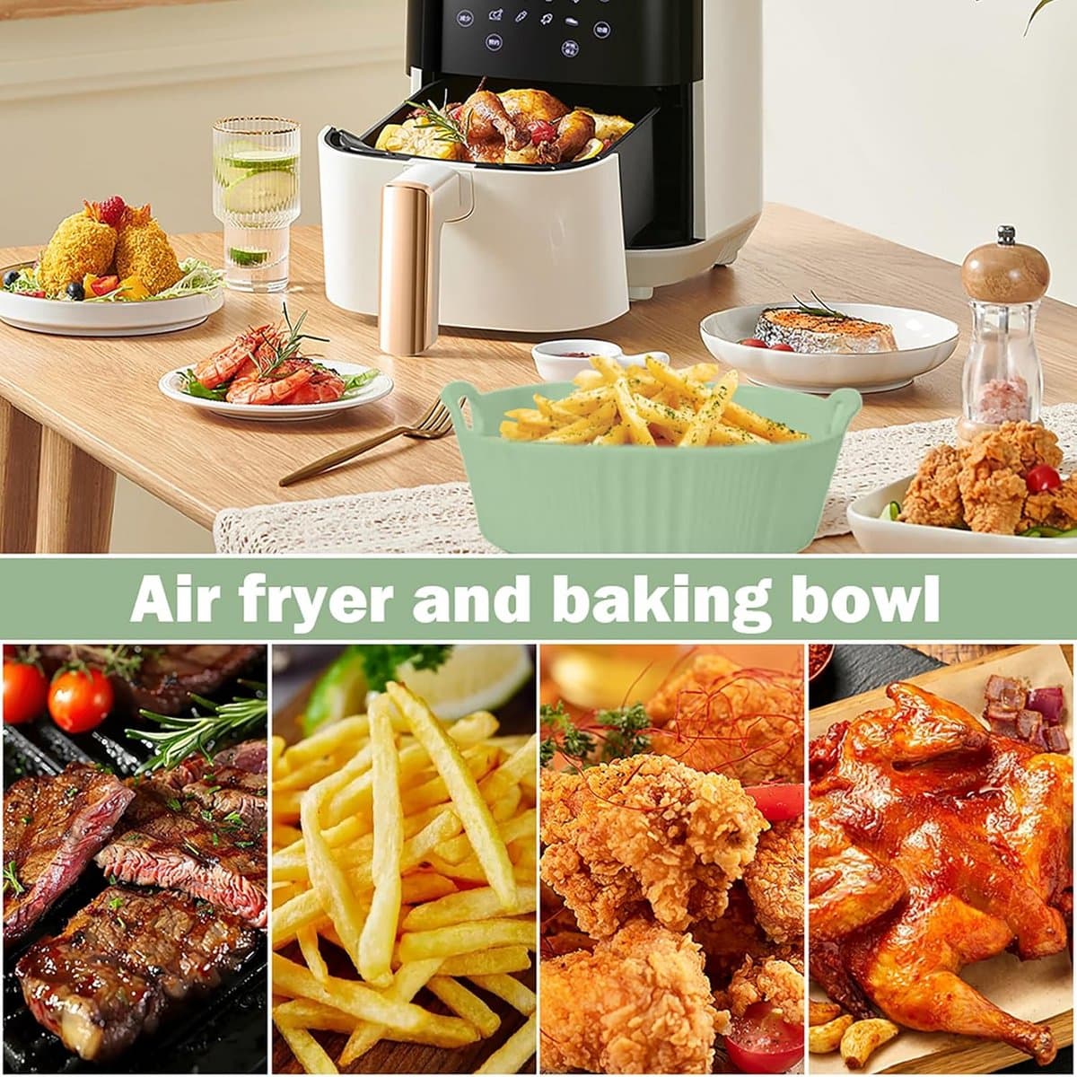 Keramische ovenschaal, 650 ml, vierkante bakvorm, 7 inch ovenvorm, keramische bakvorm met handvatten voor lasagne, vlees, groenten, voor airfryer, oven, magnetron (groen) — afbeelding 1