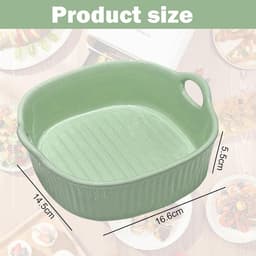 Keramische ovenschaal, 650 ml, vierkante bakvorm, 7 inch ovenvorm, keramische bakvorm met handvatten voor lasagne, vlees, groenten, voor airfryer, oven, magnetron (groen) — thumbnail 6