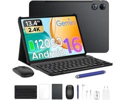 POCKAM P13 Tablets - 48 GB RAM 128 GB ROM - 13,4 inch 2,4K 120 Hz - Android 16 - Gemini AI - 12000 mAh/18 W - Face ID - Widevine L1 - 13 MP + 8 MP camera - Dubbele luidsprekers - Tablet met toetsenbord en pennenhouder - Zwart