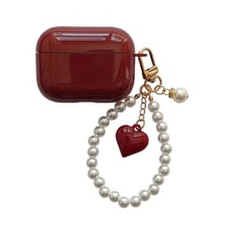 Wijnrood glanzend hoesje voor oordopjes dames met parel polsband en hart hanger geschikt voor AirPods Pro 3 — thumbnail 1