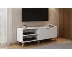 TV Meubel Casa Velluto AuroraLine 140 cm – Moderne TV Kast met Deuren en Open Vakken – TV Tafel voor Televisies tot 65 Inch – Opbergkast Woonkamer – Wit Design TV Meubel – 140 x 40 x 50 cm